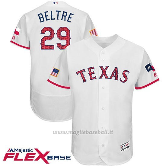 Maglia Baseball Uomo Texas Rangers 2017 Estrellas y Rayas Adrian Beltre Bianco Flex Base